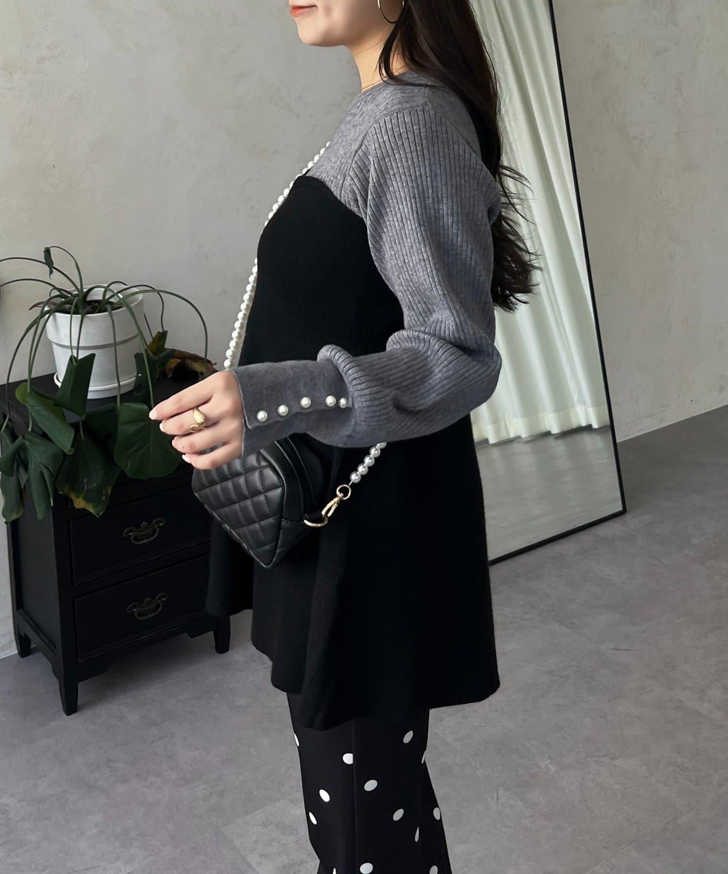 荷葉邊吊帶拼接針織衫