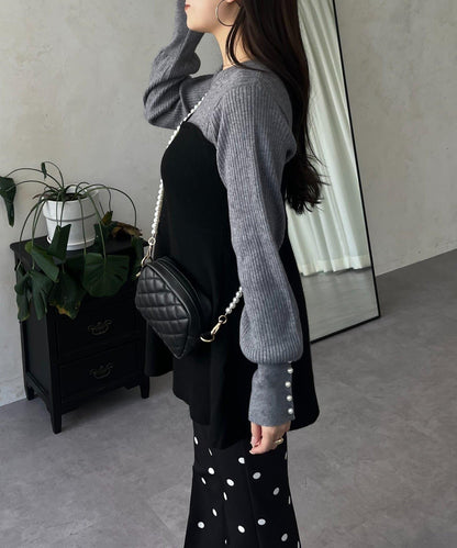 荷葉邊吊帶拼接針織衫