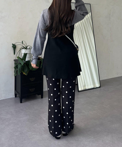 荷葉邊吊帶拼接針織衫