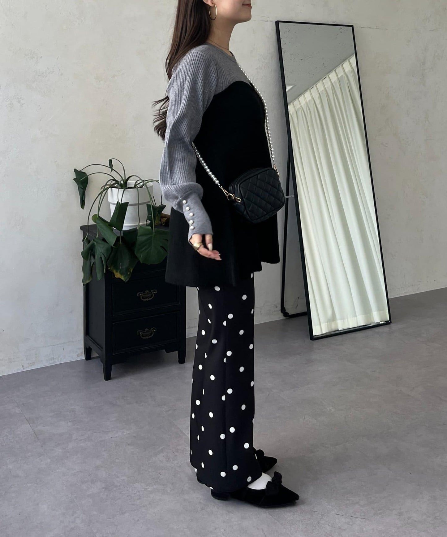 荷葉邊吊帶拼接針織衫