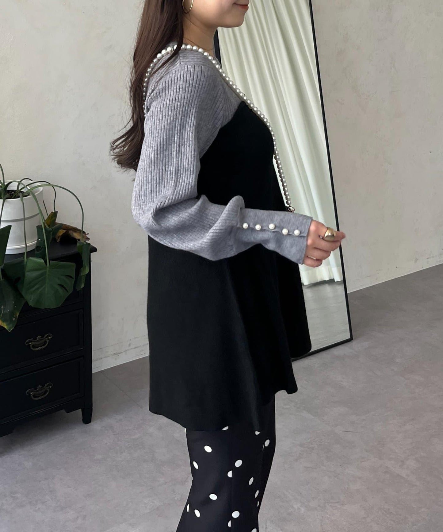 荷葉邊吊帶拼接針織衫