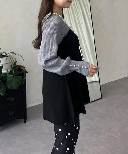 荷葉邊吊帶拼接針織衫