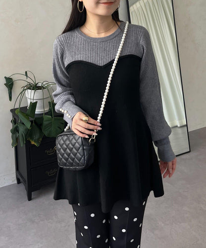 荷葉邊吊帶拼接針織衫