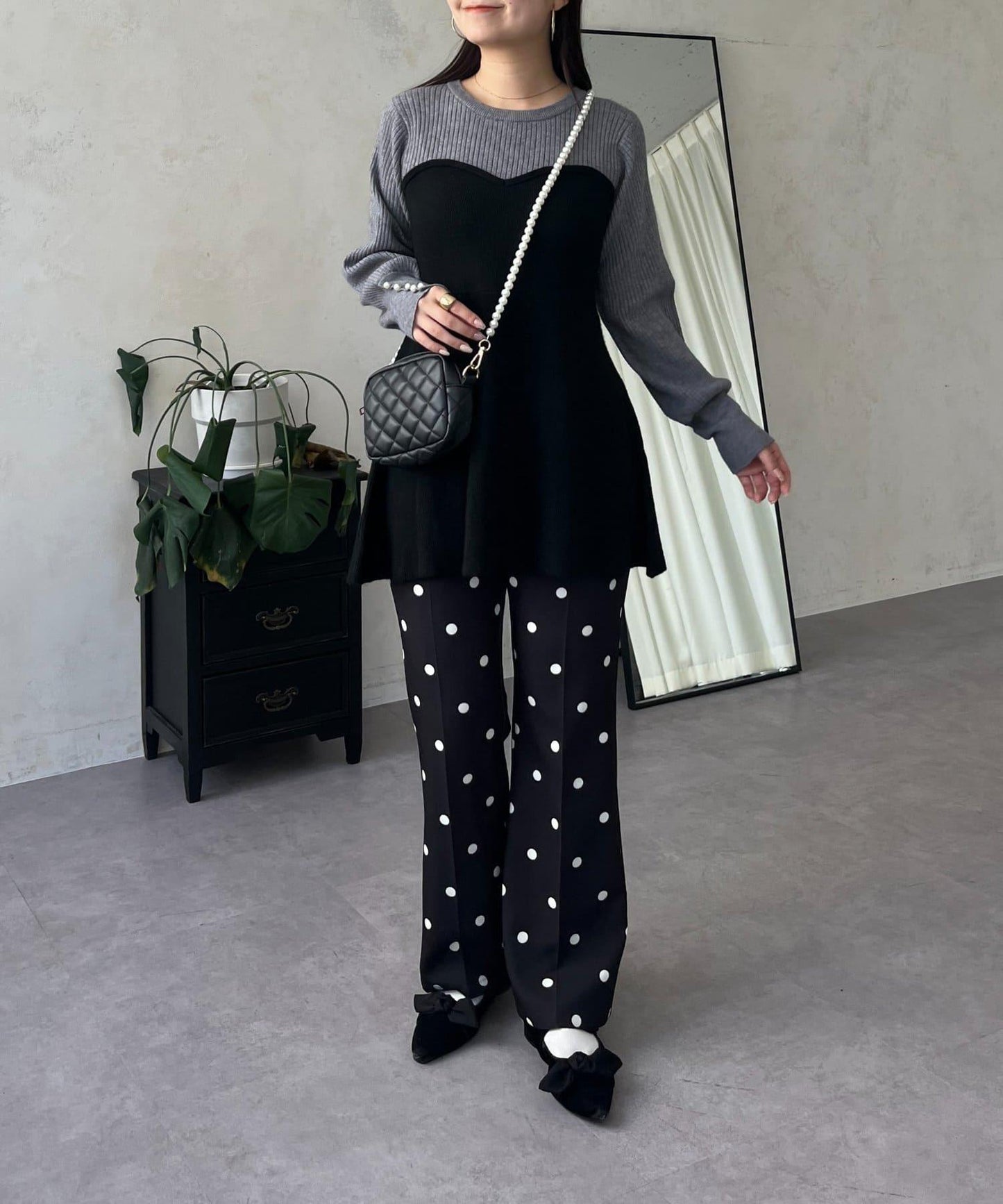 荷葉邊吊帶拼接針織衫