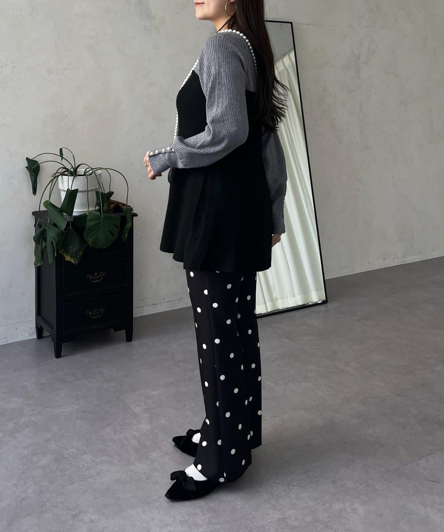 荷葉邊吊帶拼接針織衫