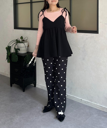 袖部透視方領羅紋針織衫