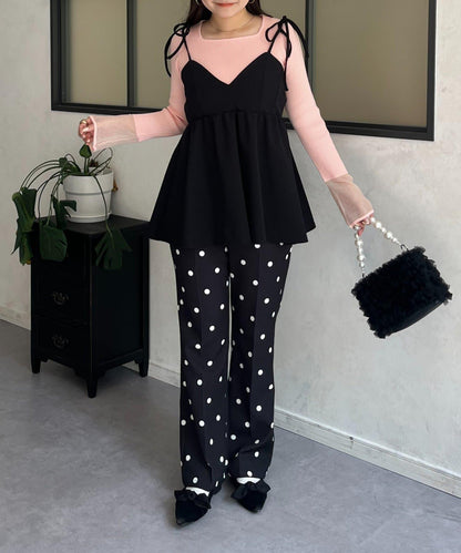 袖部透視方領羅紋針織衫