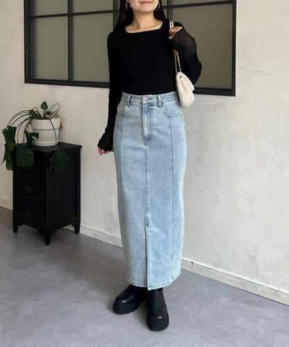 袖部透視方領羅紋針織衫