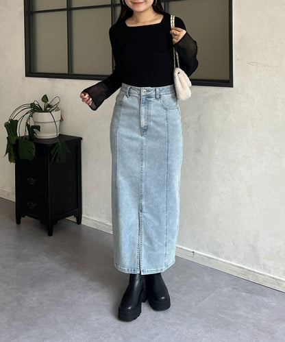 袖部透視方領羅紋針織衫