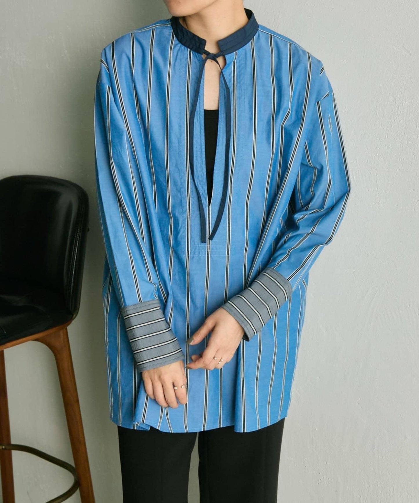 帶紐扣條紋襯衫【SUM1 STYLE】