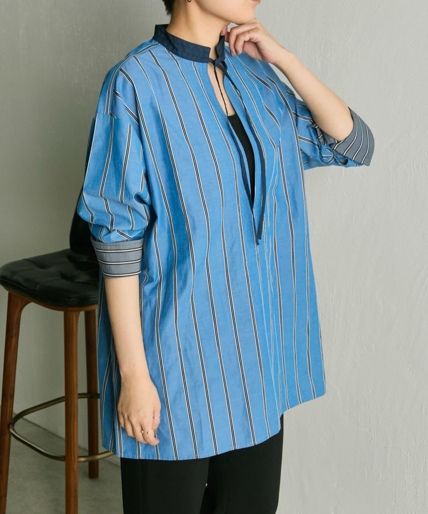 帶紐扣條紋襯衫【SUM1 STYLE】