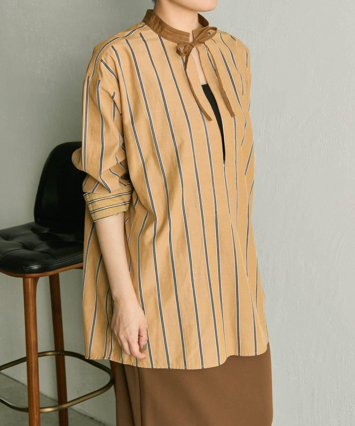 帶紐扣條紋襯衫【SUM1 STYLE】