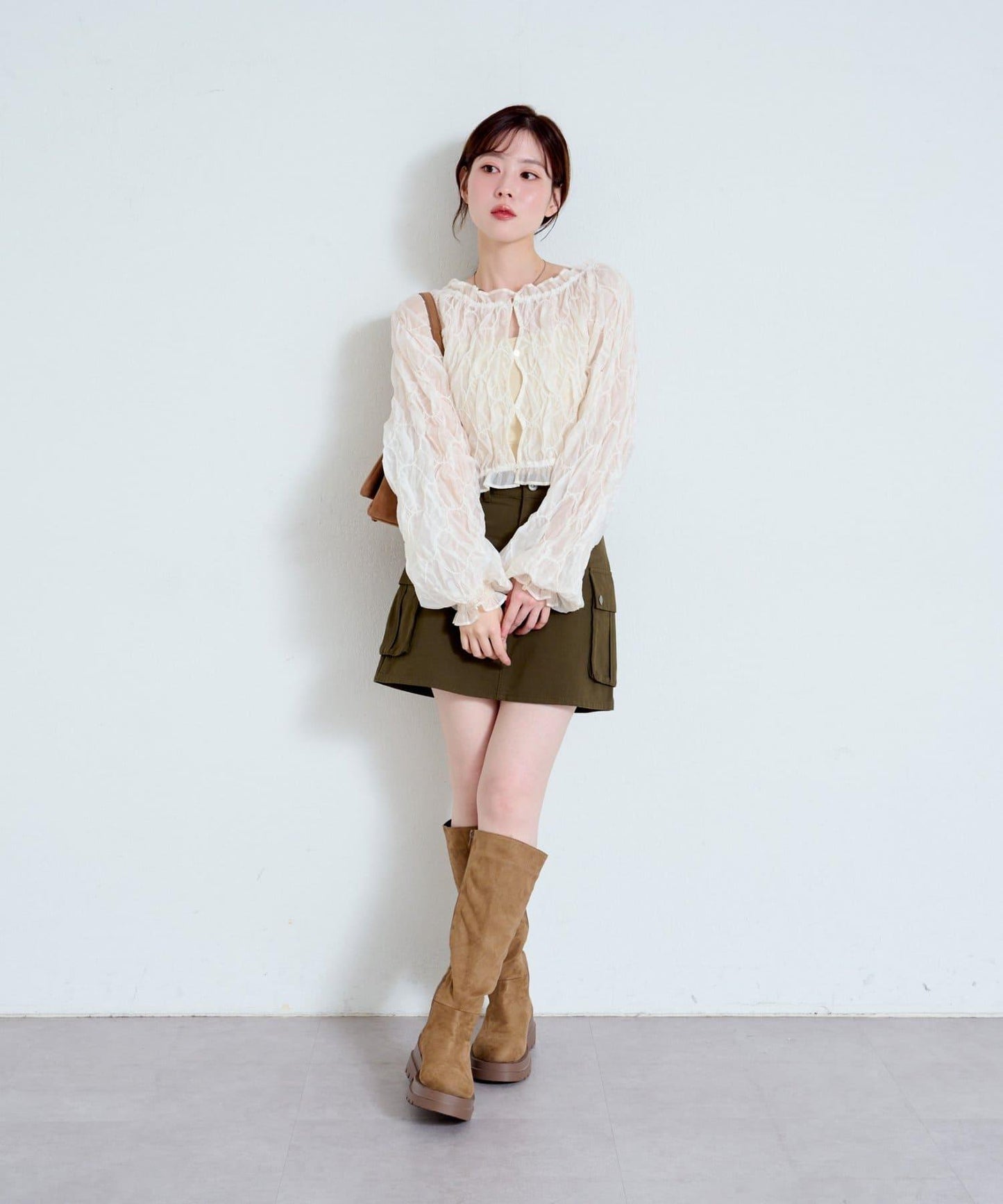 【2WAY】荷葉邊褶皺襯衫