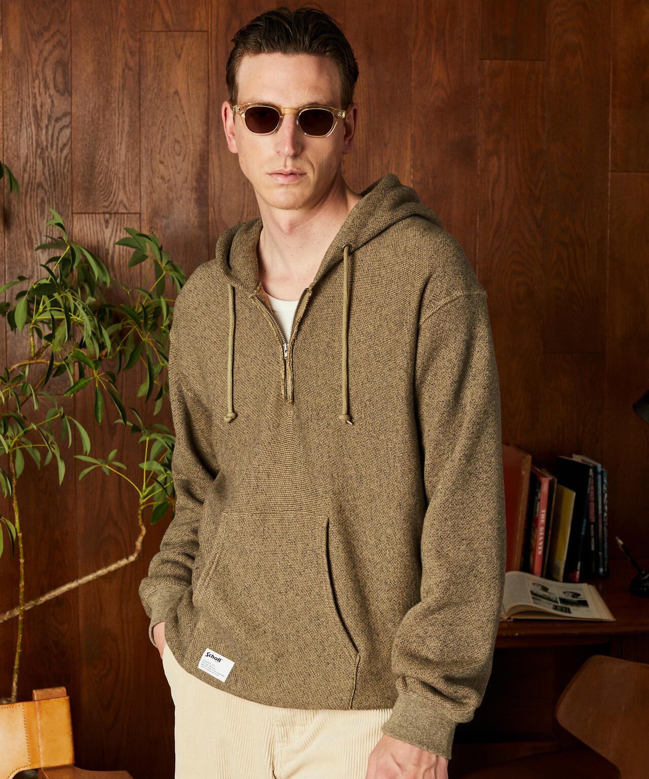 SALT AND PEPPER HALF ZIP HOODED SWEAT/ソルトアンドペッパー ハーフジップ パーカー