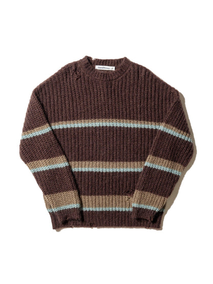 RESEARCHED BORDER SWEATER / MOHAIR MIX YARN