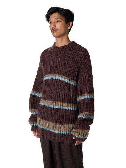 RESEARCHED BORDER SWEATER / MOHAIR MIX YARN