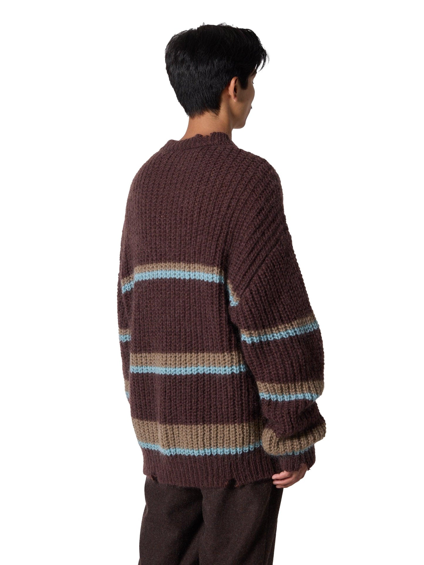 RESEARCHED BORDER SWEATER / MOHAIR MIX YARN