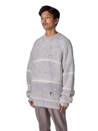 RESEARCHED BORDER SWEATER / MOHAIR MIX YARN