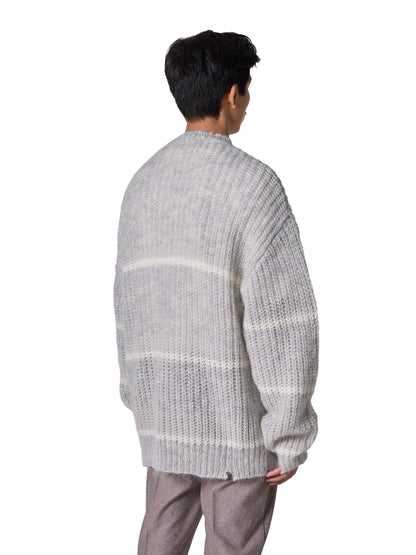 RESEARCHED BORDER SWEATER / MOHAIR MIX YARN