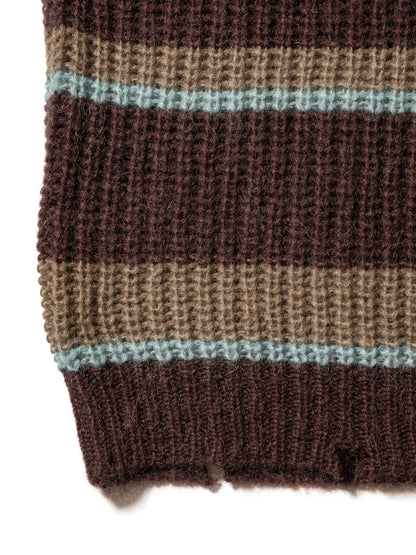 RESEARCHED BORDER SWEATER / MOHAIR MIX YARN