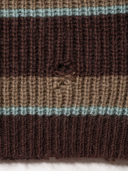 RESEARCHED BORDER SWEATER / MOHAIR MIX YARN