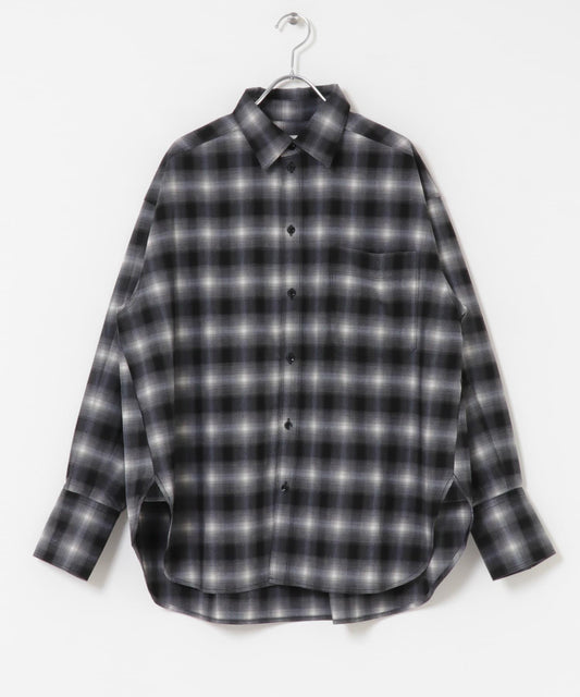 漸變格紋寬鬆襯衫