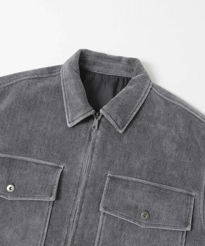 復古斜紋拉鍊夾克