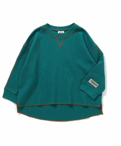 配色ステッチビッグシルエットワッフルTシャツ