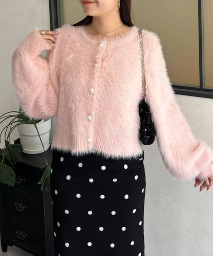 【前後兩穿】珍珠紐扣長毛針織開衫