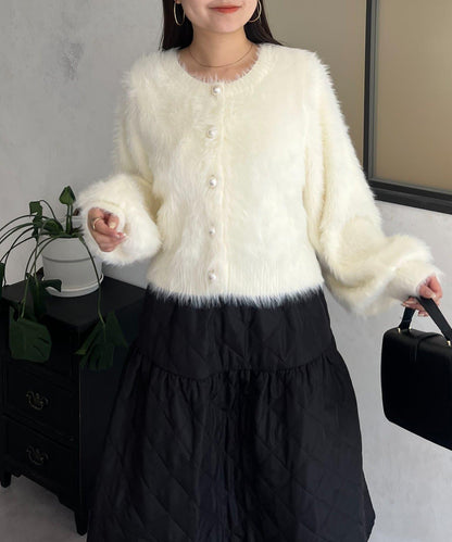 【前後兩穿】珍珠紐扣長毛針織開衫