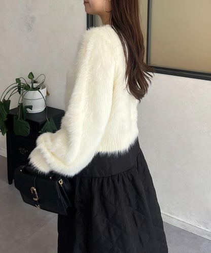 【前後兩穿】珍珠紐扣長毛針織開衫