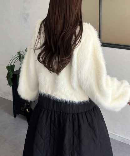 【前後兩穿】珍珠紐扣長毛針織開衫