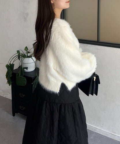 【前後兩穿】珍珠紐扣長毛針織開衫