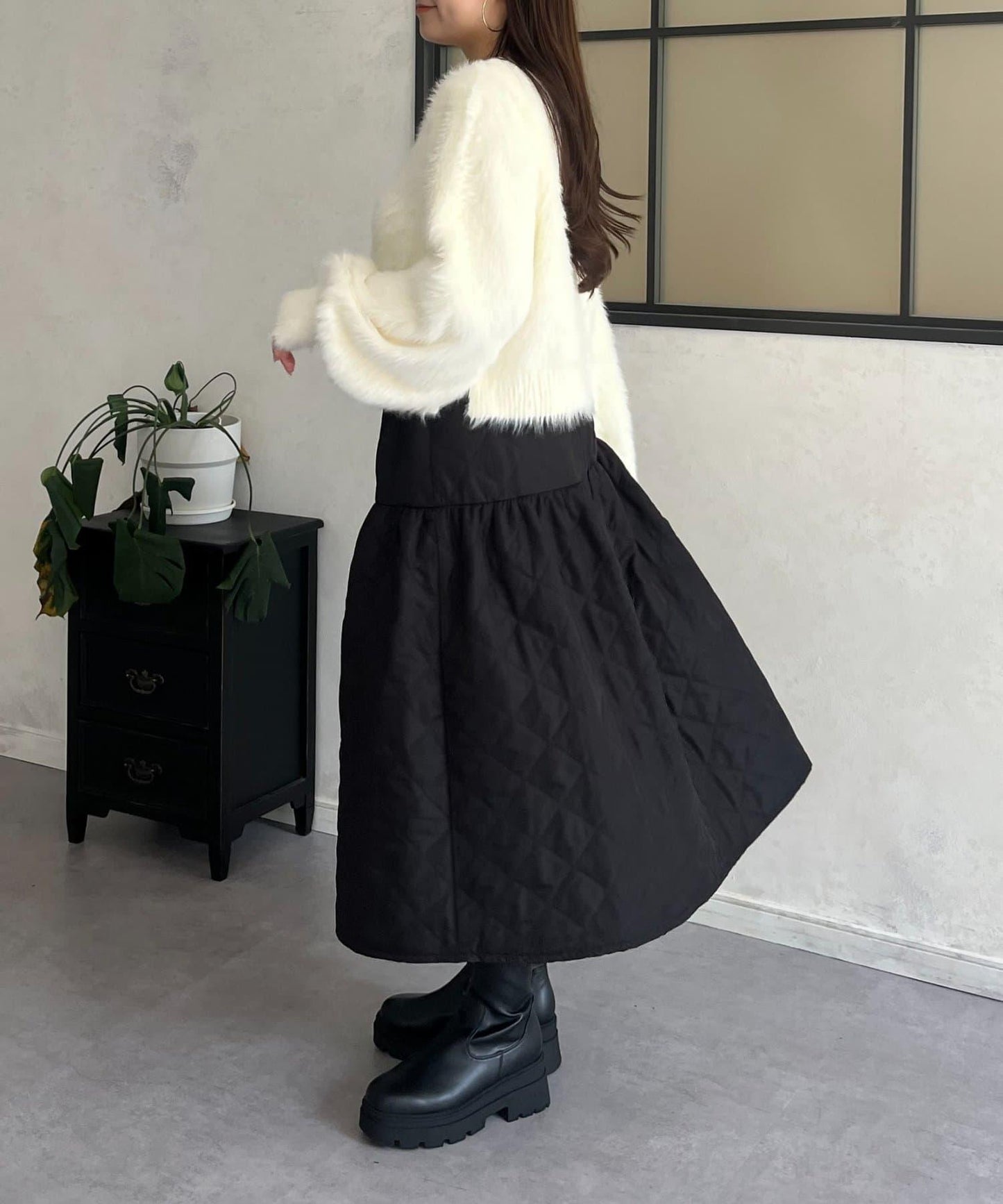 【前後兩穿】珍珠紐扣長毛針織開衫