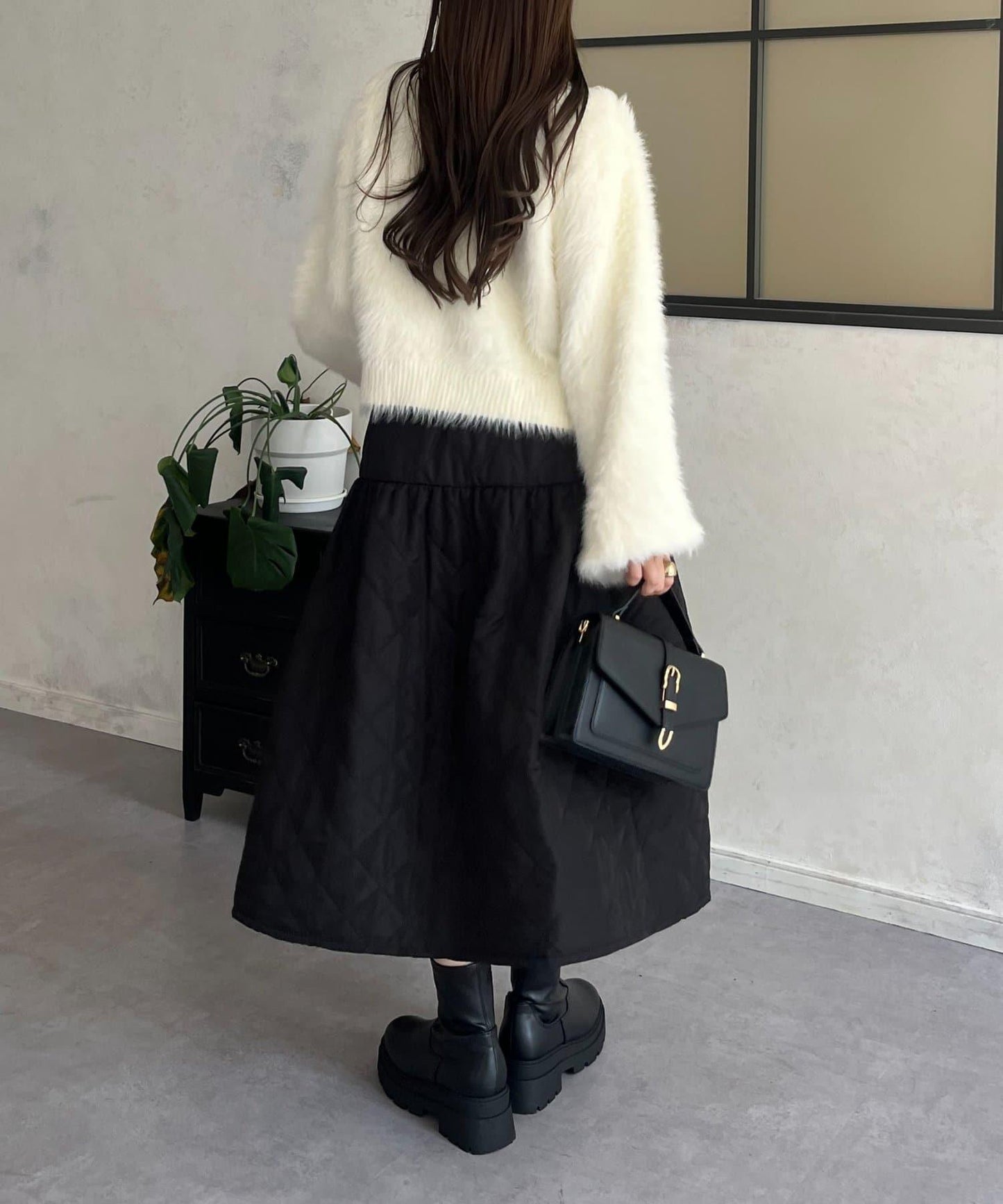 【前後兩穿】珍珠紐扣長毛針織開衫