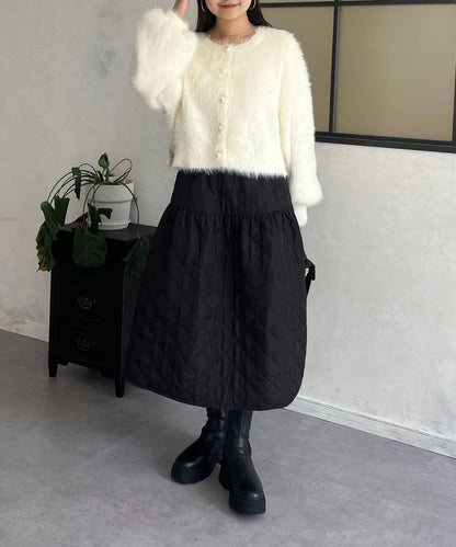 【前後兩穿】珍珠紐扣長毛針織開衫