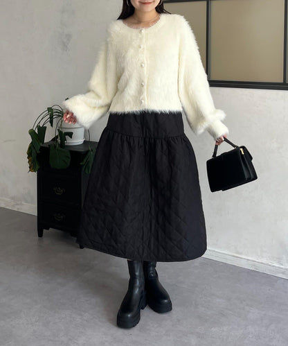 【前後兩穿】珍珠紐扣長毛針織開衫