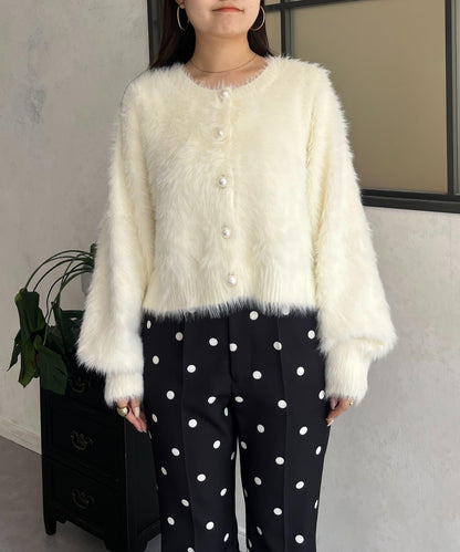 【前後兩穿】珍珠紐扣長毛針織開衫