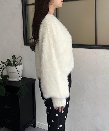 【前後兩穿】珍珠紐扣長毛針織開衫