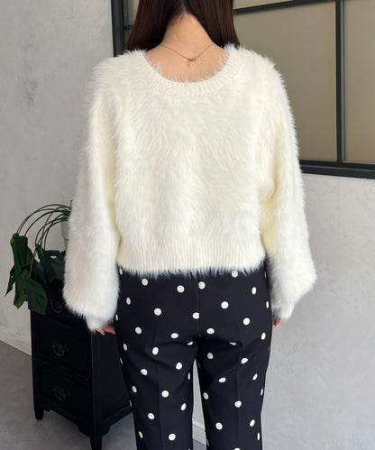 【前後兩穿】珍珠紐扣長毛針織開衫