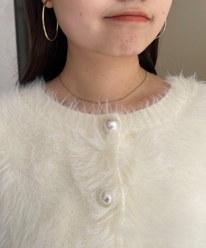 【前後兩穿】珍珠紐扣長毛針織開衫