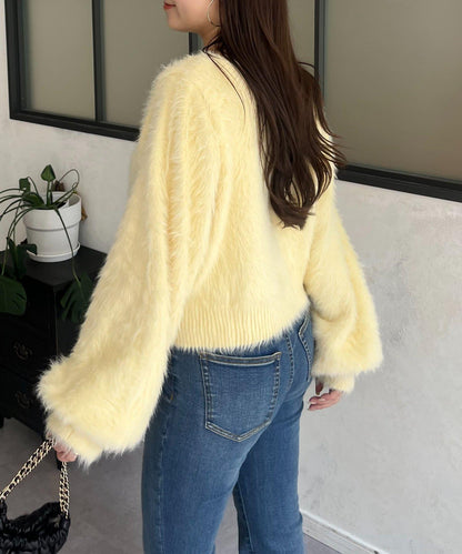 【前後兩穿】珍珠紐扣長毛針織開衫