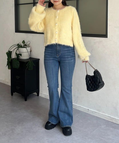 【前後兩穿】珍珠紐扣長毛針織開衫