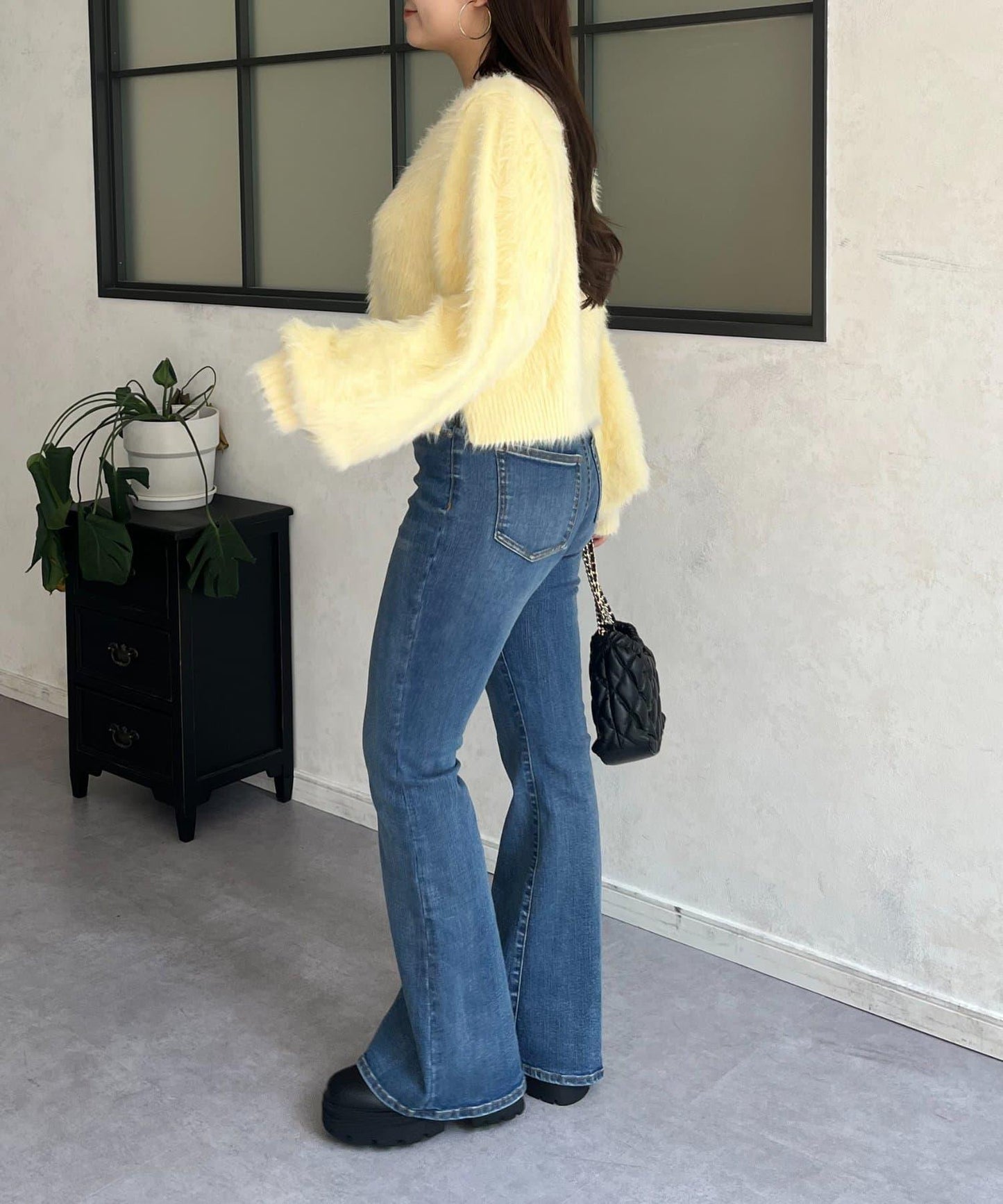 【前後兩穿】珍珠紐扣長毛針織開衫