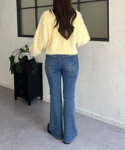 【前後兩穿】珍珠紐扣長毛針織開衫