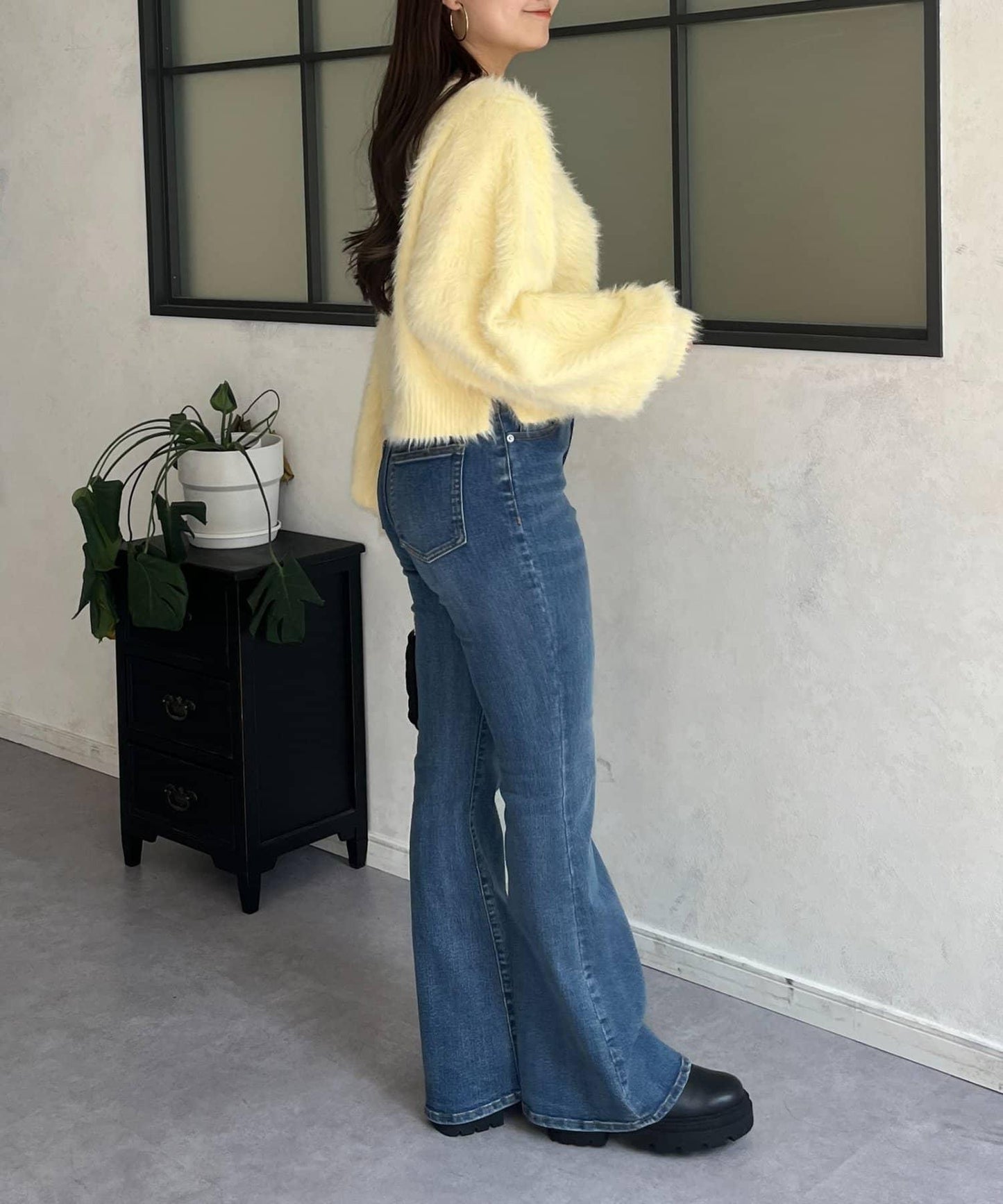 【前後兩穿】珍珠紐扣長毛針織開衫