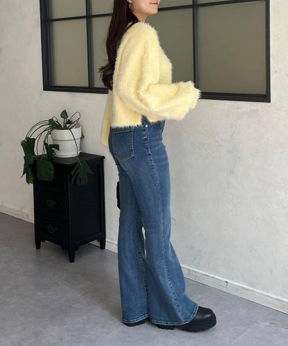 【前後兩穿】珍珠紐扣長毛針織開衫