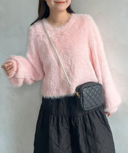 【前後兩穿】珍珠紐扣長毛針織開衫