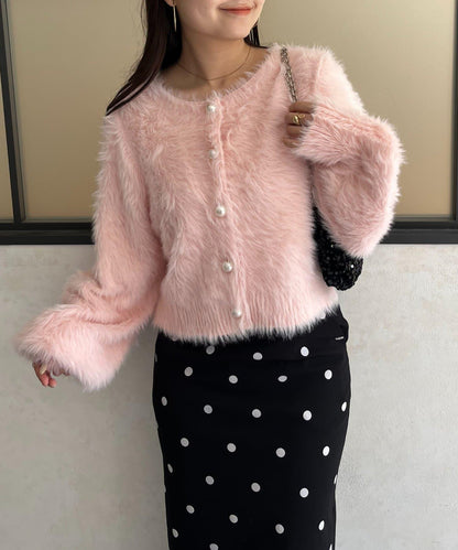 【前後兩穿】珍珠紐扣長毛針織開衫