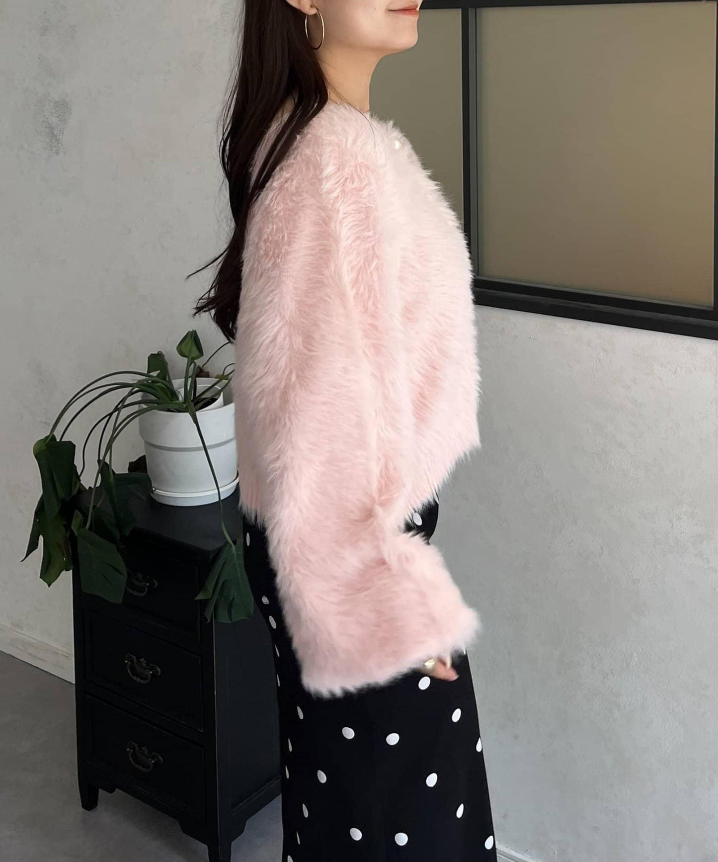 【前後兩穿】珍珠紐扣長毛針織開衫